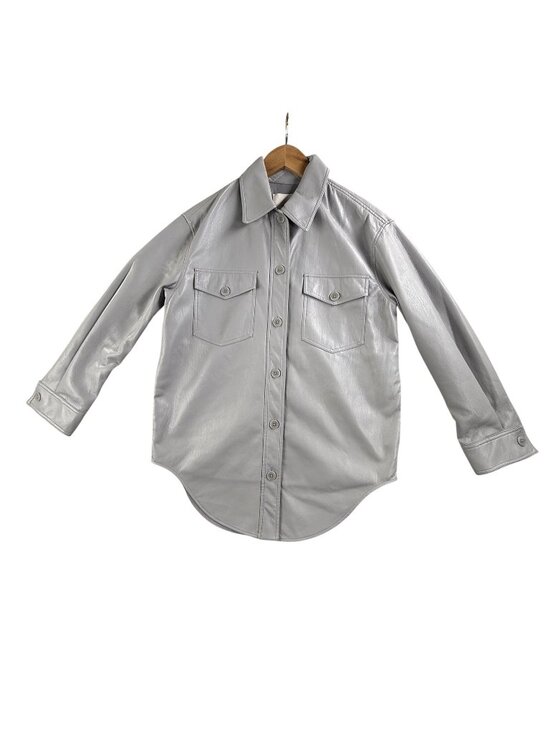 Wilfred Jackets & Blazers - Wilfred Jacket Womens XS Gray Faux Leather Button Shirt Pockets Shacket Aritzia